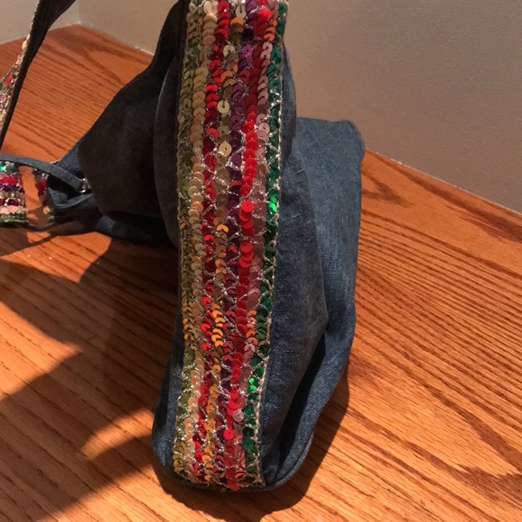 Bolsa por la damas purse. 13.5x10x4” denim with sequined sides and handle. - Picture 2 of 11